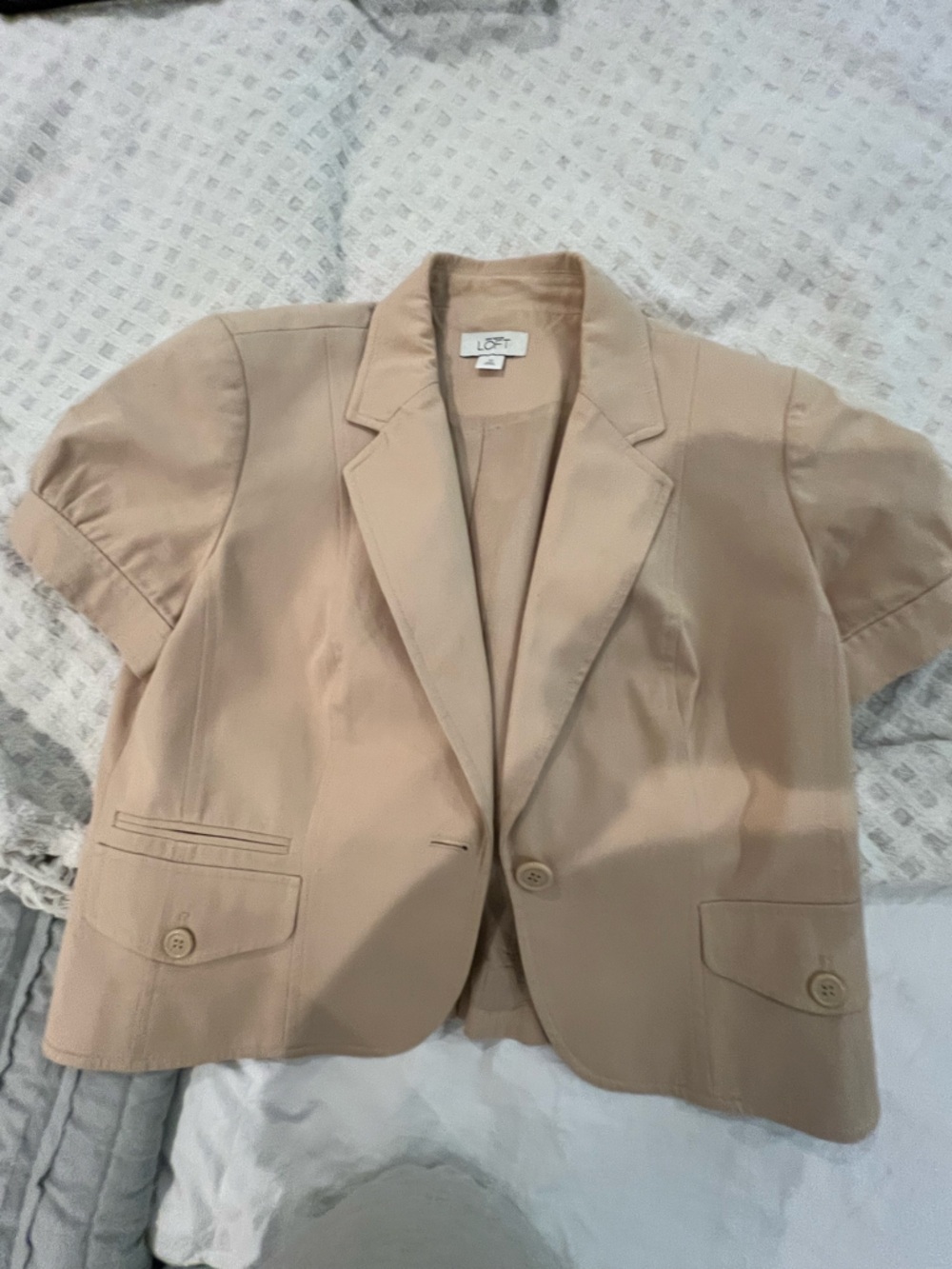 LOFT Beige Short Sleeve Tailored Blazer